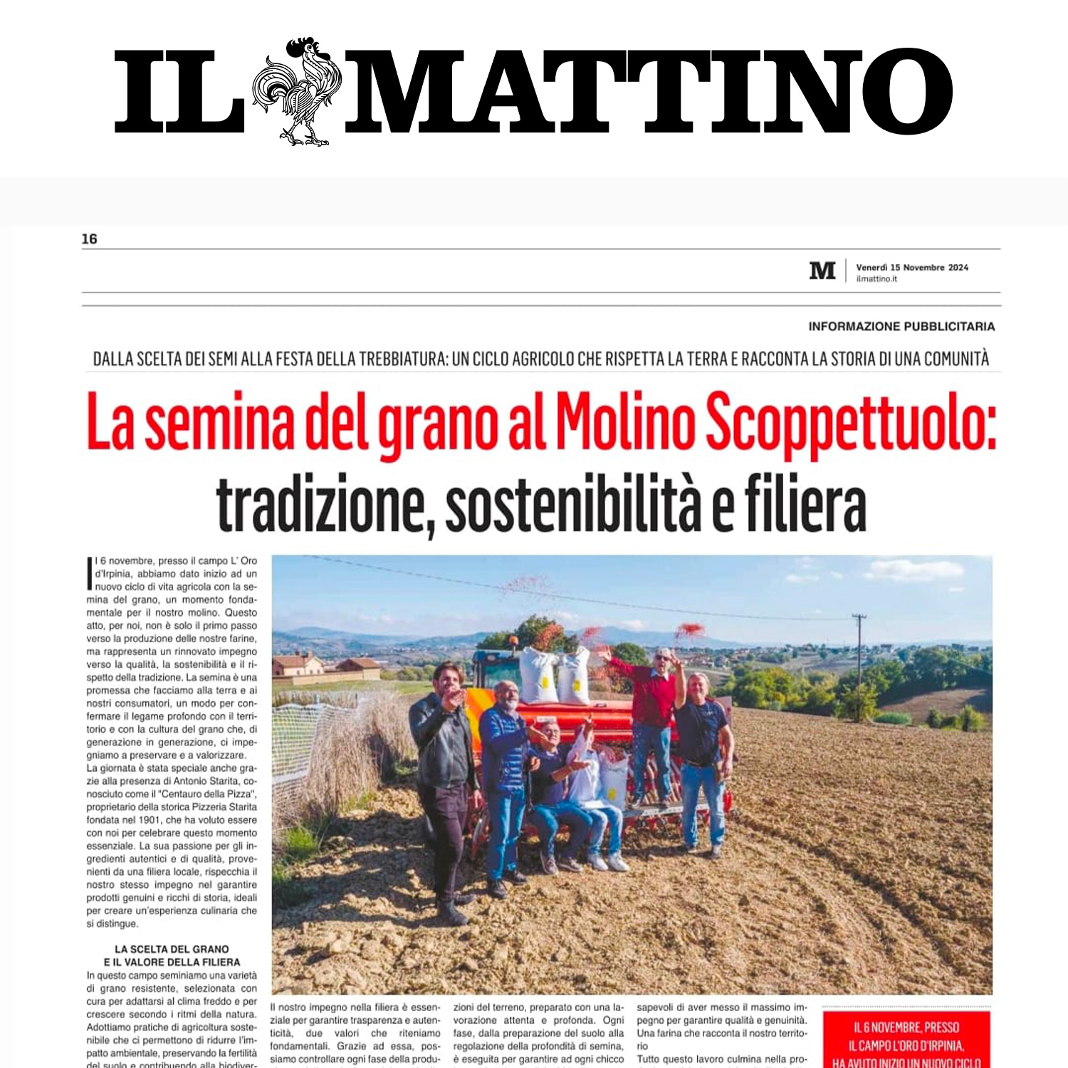 La semina del grano al Molino Scoppettuolo raccontata da Il Mattino